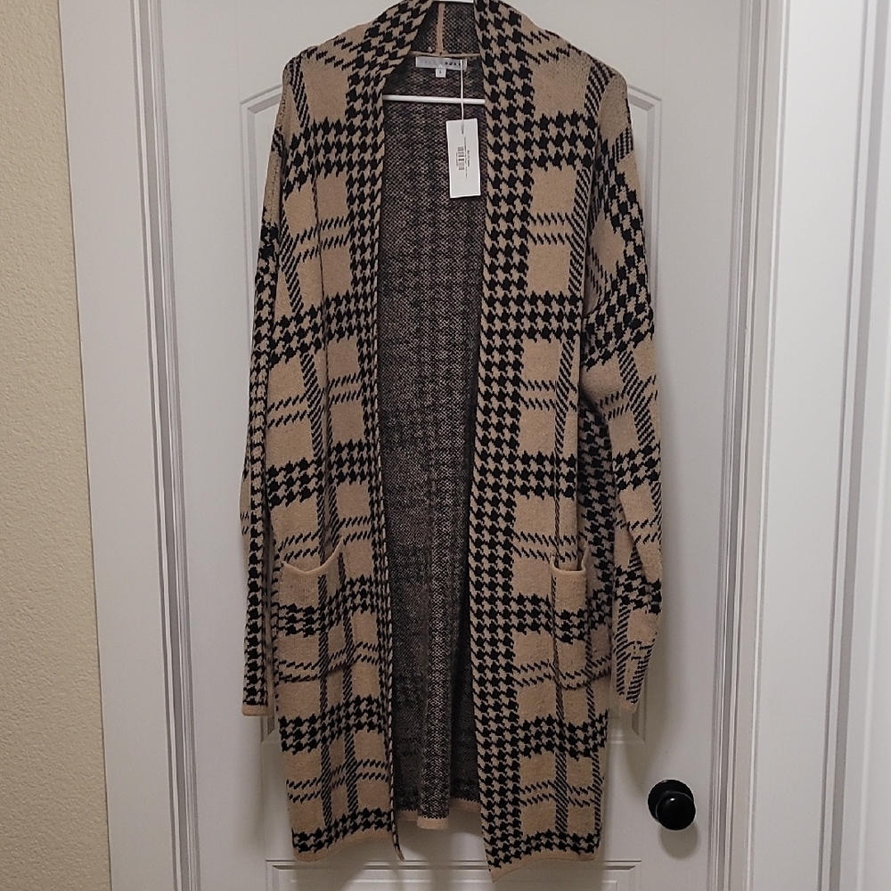 Baltic Born Women's Arvo Houndstooth Long Cardigan In Taupe & Black